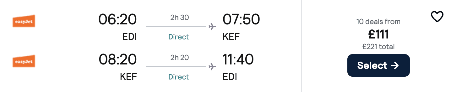 Flight price screenshot from Bristol (BRS)