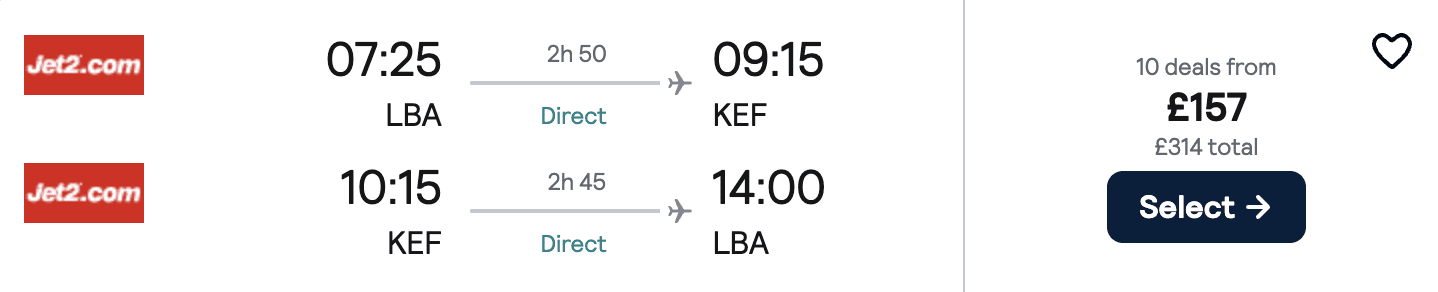 Flight price screenshot from Newcastle (NCL)