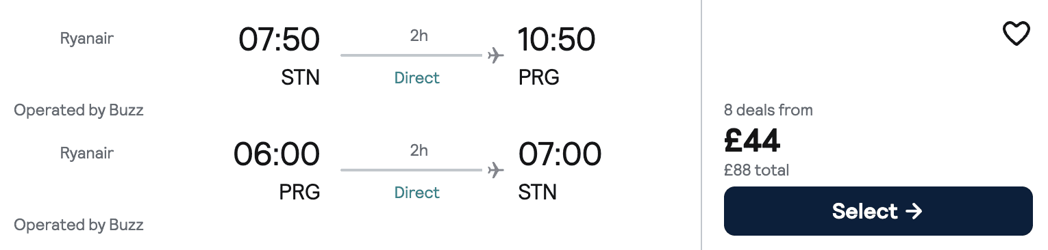 Flight price screenshot from London