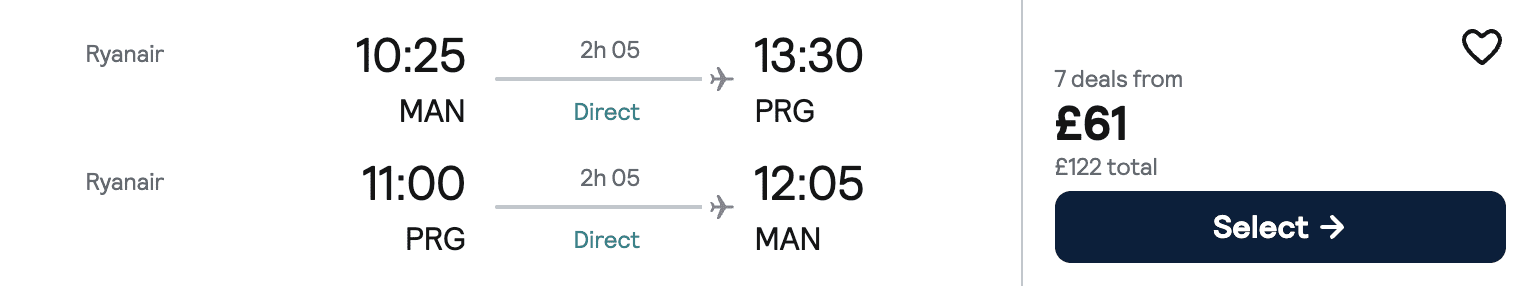 Flight price screenshot from Manchester (MAN)
